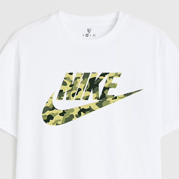 white nike shirt with green swoosh